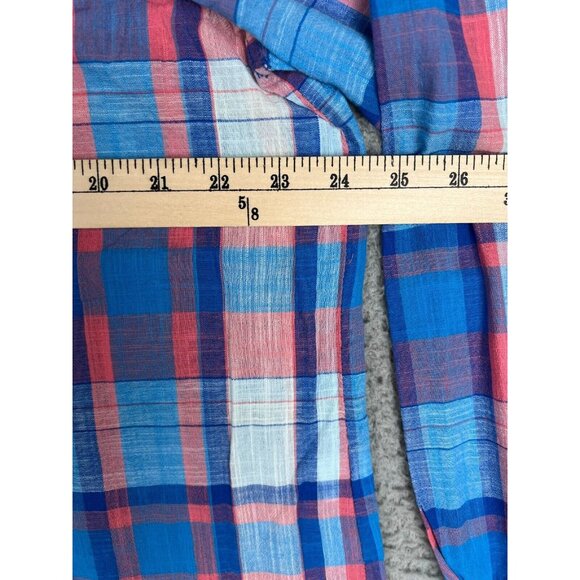 J. Crew Women’s 1/4 Button Down Plaid Top Shirt Red Blue Multicolor XL Cotton - Picture 8 of 10